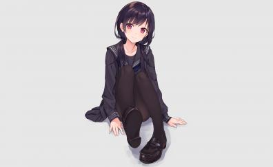 Cute, anime girl, red eyes, black uniform
