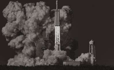 Spacex, falcon heavy, rocket, launch, dust clouds