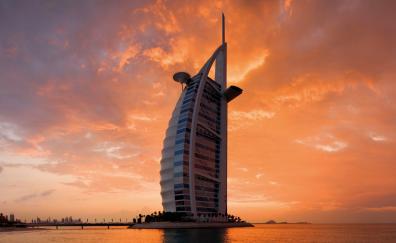 Architecture, hotel, Sunset, Burj Al Arab