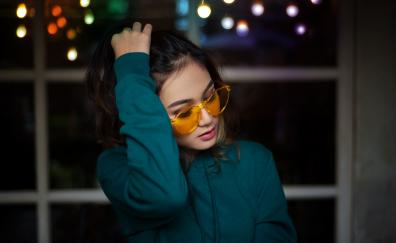 Yellow, sunglasses, Asian woman, model