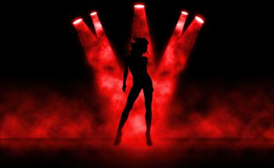 Girl dancing, spot lights, silhouette, art