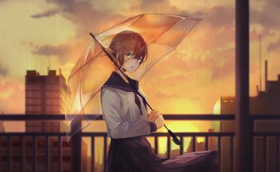 Transparent, umbrella, original, outdoor, anime girl