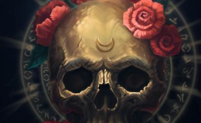 Skull, flowers, art