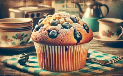 Blueberry muffin, cupcake, food