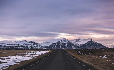 Highway of iceland, mountains and landscape, sky
