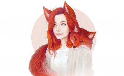 Elf girl, fox girl, beautiful, art