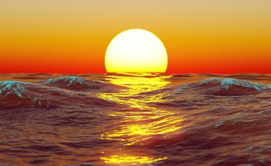 Seascape, sunset, sea surface, digital art