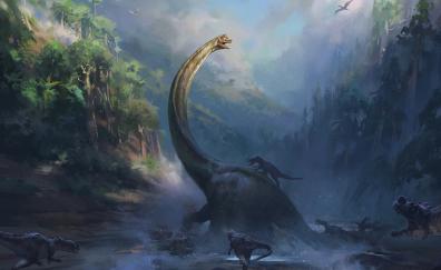 Dinosaur age, Fantasy, fight, artwork