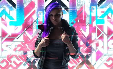 Cyberpunk 2077, purple hair girl, artworks