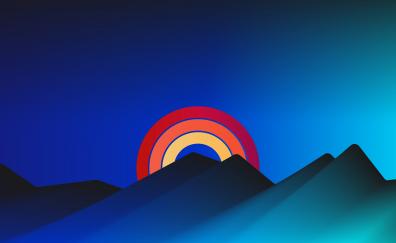 Mountain, abstract, rainbow stripes, minimal