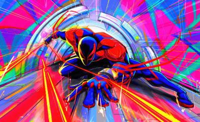 Spiderman 2099, spider-man across the spider-verse, movie art, colorful