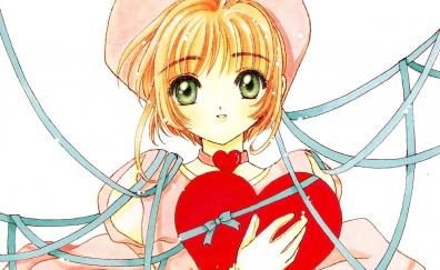 Heart, anime girl, cute, Sakura Kinomoto