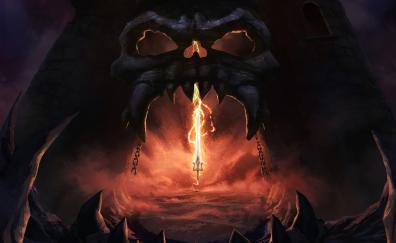 Masters of the Universe: Revelation, trident, skull, cave, dark