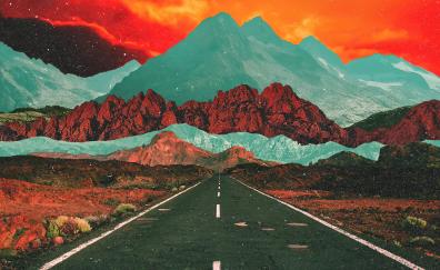 Lone road and mountains, AI art