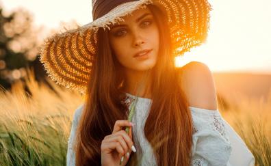 Wheat farm, girl model, outdoor