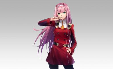Zero two, cute, anime girl, red uniform