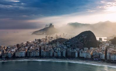 Rio de Janeiro, city, buildings and mountains, aerial view