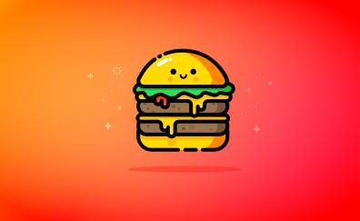 Cheese burger, orange, smiley, food, minimal