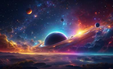 Celestial world, digital art, space colorful, clouds