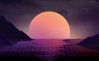Sunset, abstract, retrowave