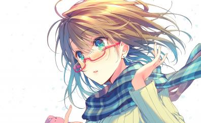 Scarf, glasses, anime girl, long hair, original