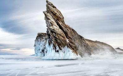Rock, stone, winter, ice layer