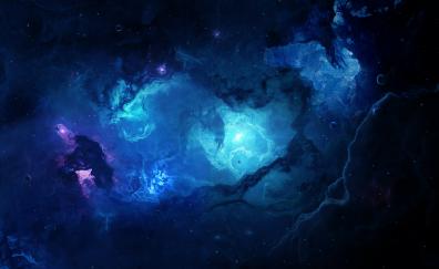 Blue space clouds, space, nebula, cosmic art