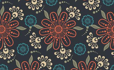 Pattern, floral, orange-blue flowers, abstract