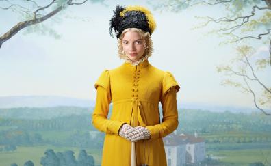 Pretty celebrity, Anya Taylor-Joy in yellow dress, Emma, movie