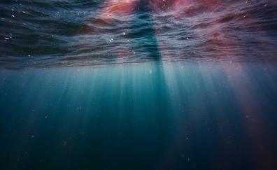 Underwater, sunrays, blue water, sea
