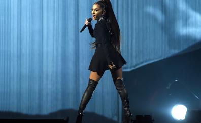 Black dress, live singing concert, Ariana Grande