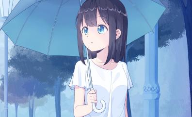 Anime girl, cute, with umbrella, art