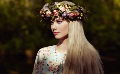 Woman, blonde, flower crown