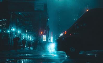 Street, dark, rain, dusk, night