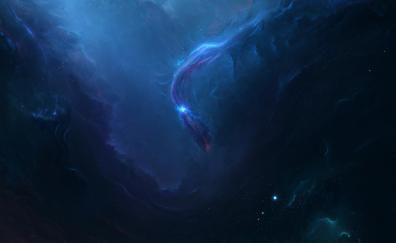 Blue nebula, space, dark, clouds