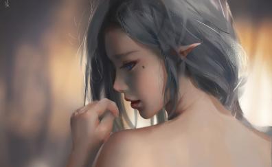 Elf, woman, bare shoulder, digital art