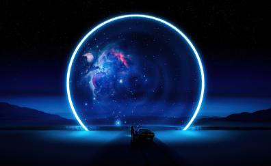 The blue ring, portal, silhouette, fantasy, art