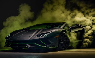Lamborghini and smoke, sporcar art
