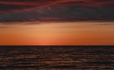 Calm sunset, seascape, sea, orange sky