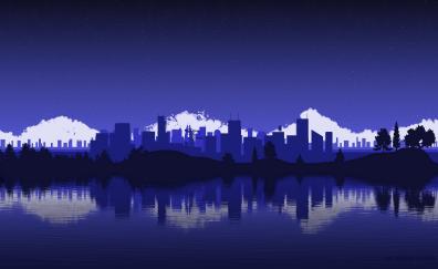 Blue, cityscape, city, minimalist
