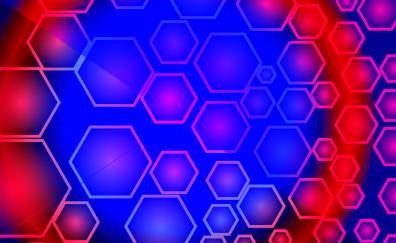 Abstract, red-blue hexagon
