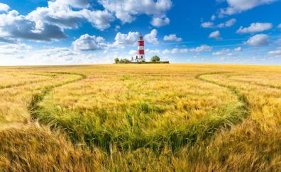 Landscape, farm, lighthouse, sunny day
