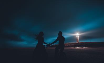Cycling, couple, silhouette, outdoor