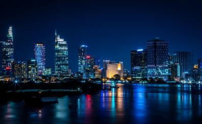 Vietnam, city, buildings, Night