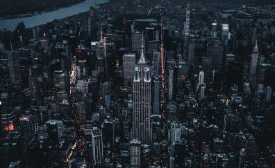 New york, dark, night, city, aerial view