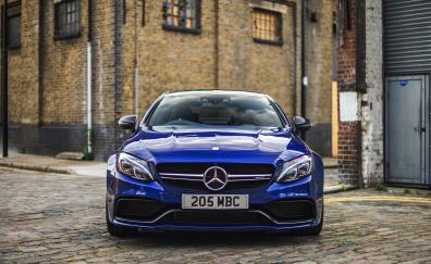 Front, blue, luxury car, Mercedes-Benz C-Class