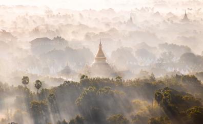 Mandalay, horizon, tree, sunrise, dawn, nature, fog