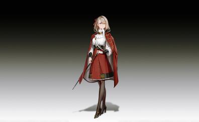 Red, uniform, original, minimal, anime girl