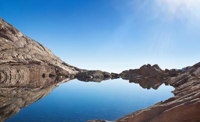 Mount Whitney, mountains, lake, blue sky, reflections