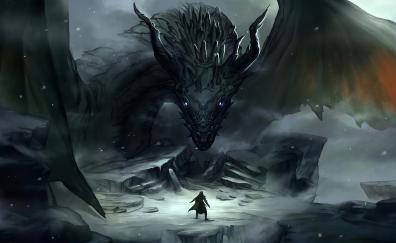 Dragon master and dragon, art, fantasy
